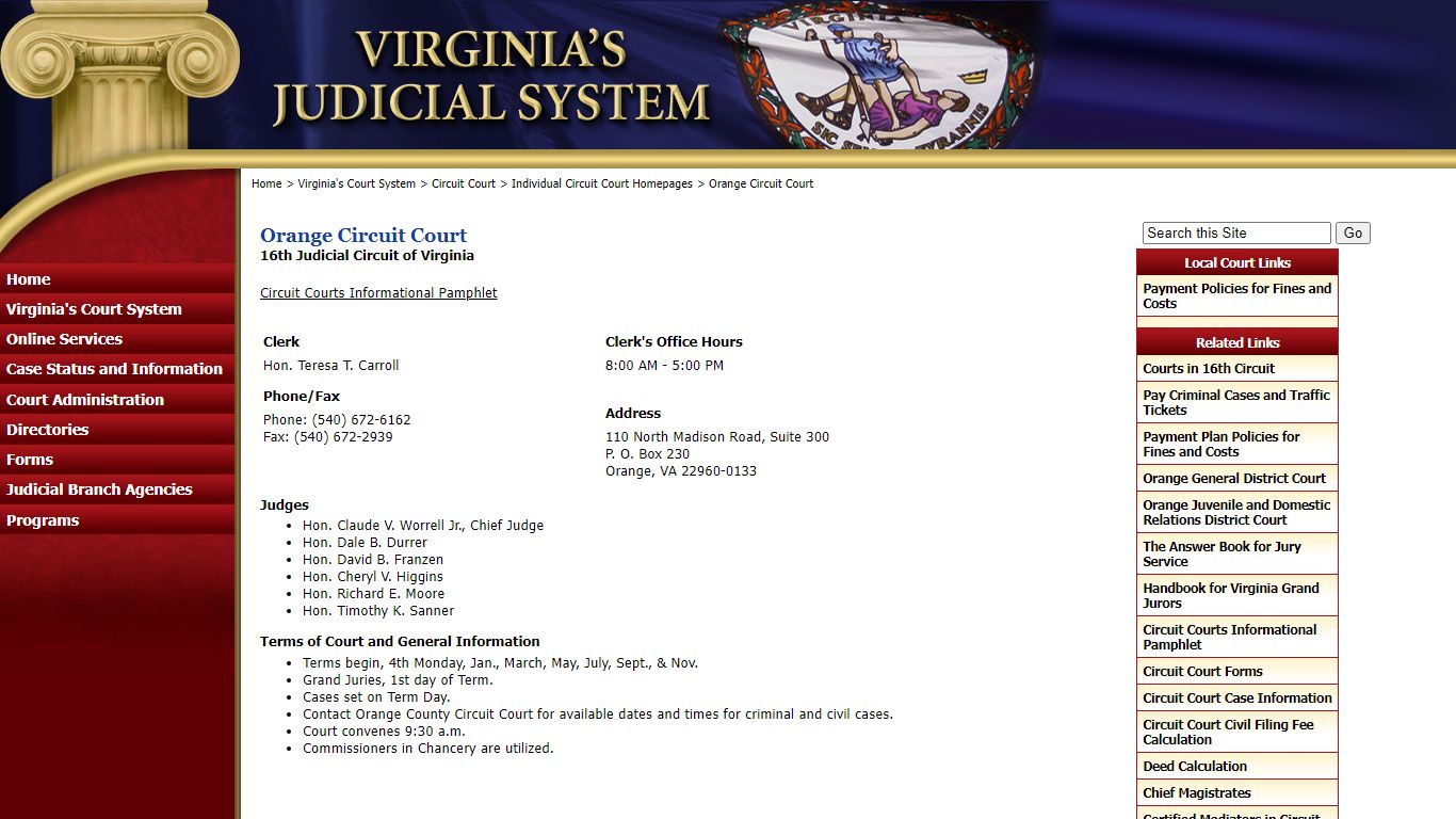 Orange Circuit Court - Judiciary of Virginia