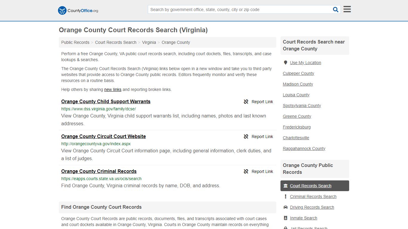 Orange County Court Records Search (Virginia) - County Office