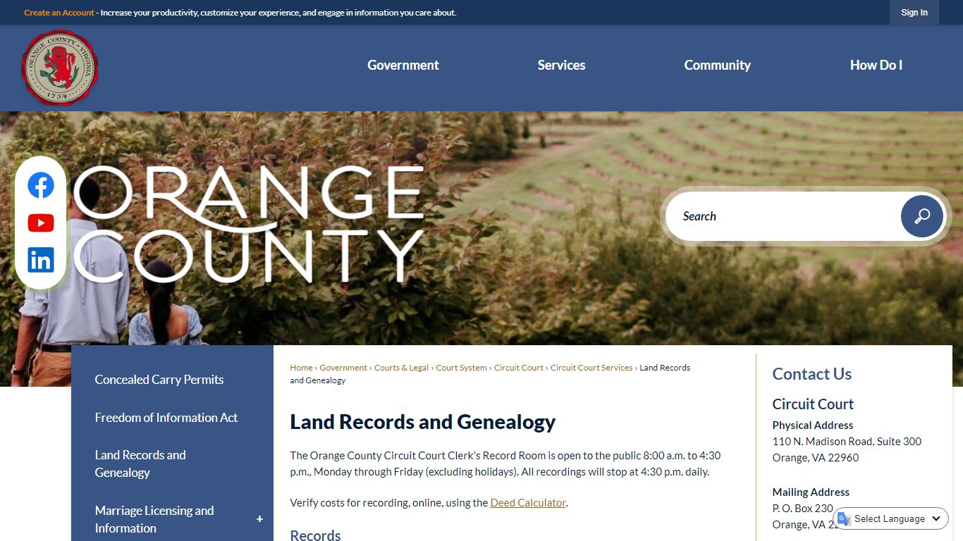 Land Records and Genealogy | Orange County, VA - Official Website